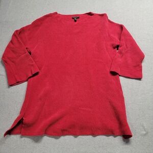 Eileen Fisher Red Pullover Sweater Flare Sleeve Womens Size Large Organic Cotton